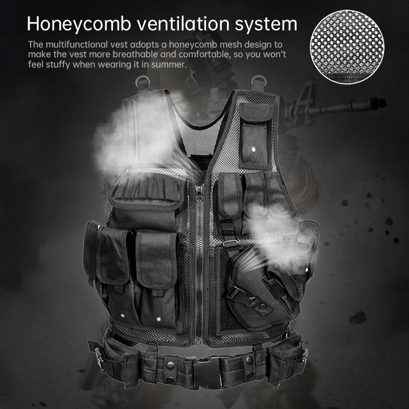 Tactical Vest for Men, Airsoft Vest, Black Molle Vest and Cap Protective Equipment, Tactical Airsoft Gear - Korvel