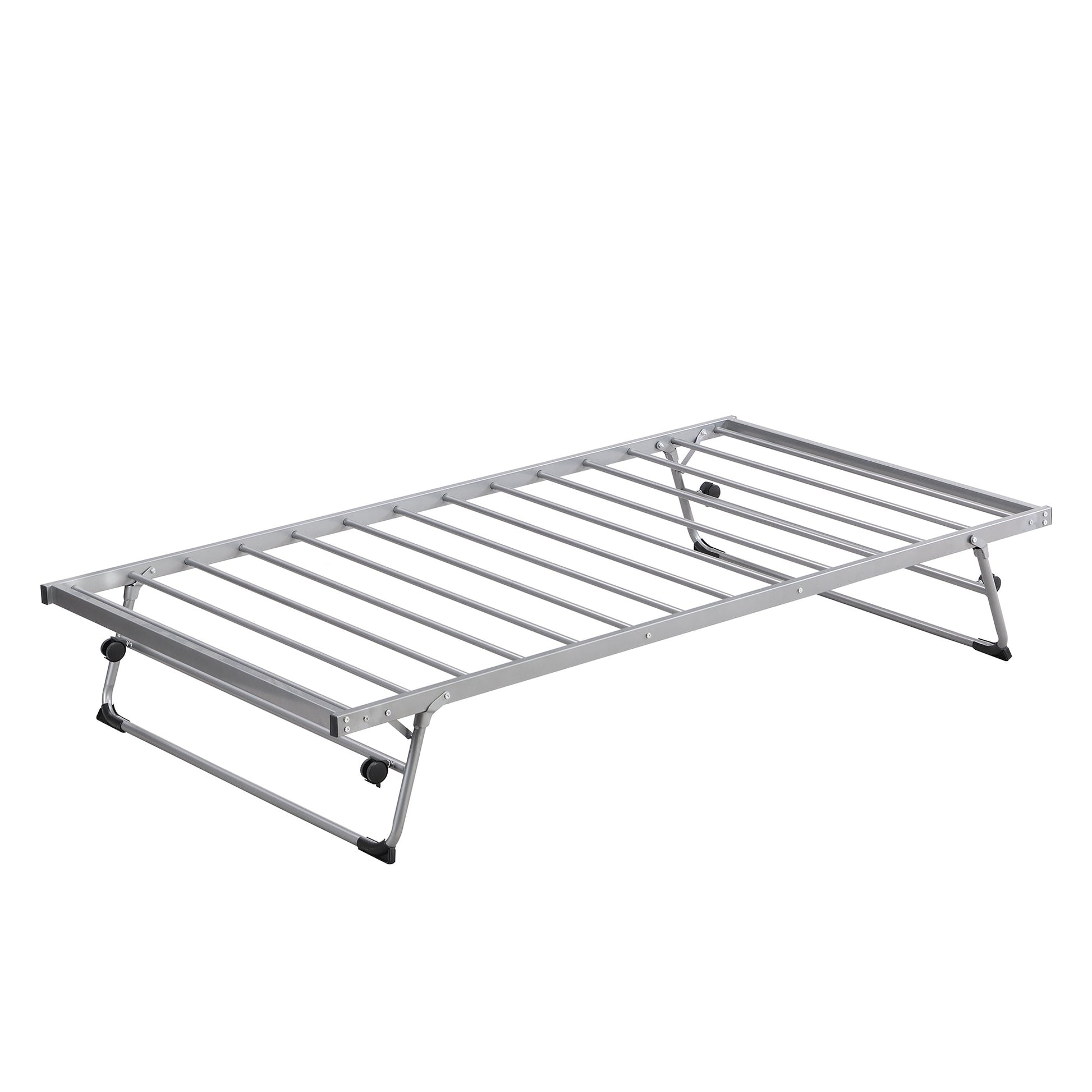Twin Size Metal Daybed with Adjustable Trundle  Pop Up Trundle  Silver - Korvel