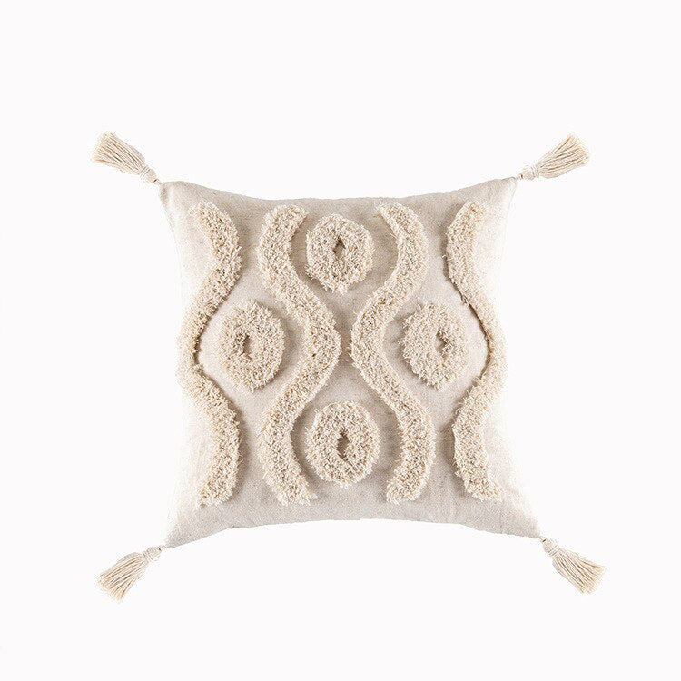 Tassels Cushion Cover 45x45cm Beige White Pillow Covers Decorative Pillow Case Square Home Boho Decor Macrame Pillowcase - Korvel