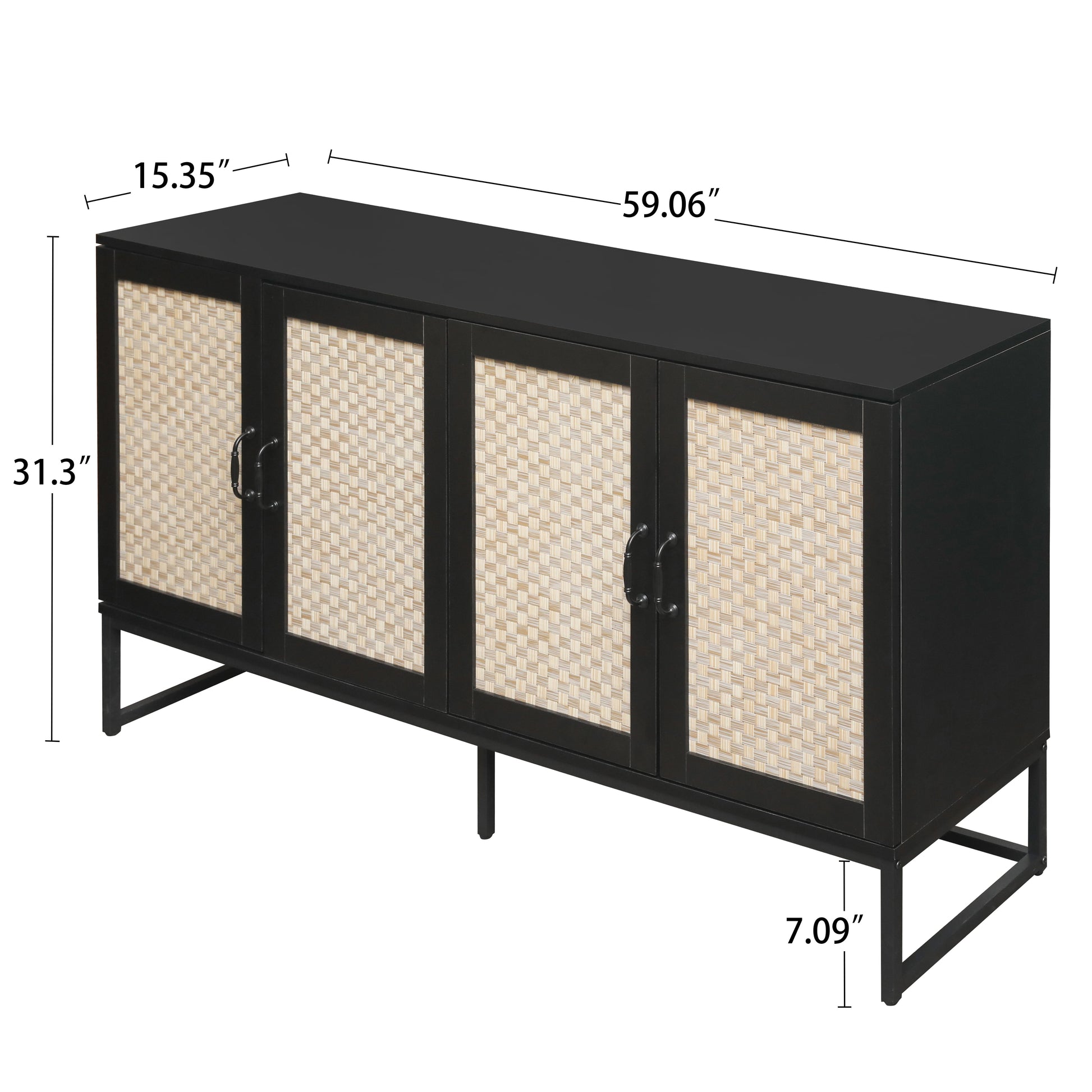 Rattan 4-Door Sideboard , Sideboard Buffet Storage Cabinet,Accent Storage Cabinet , Large Cabinet With 4 Rattan Decorated Doors - Korvel
