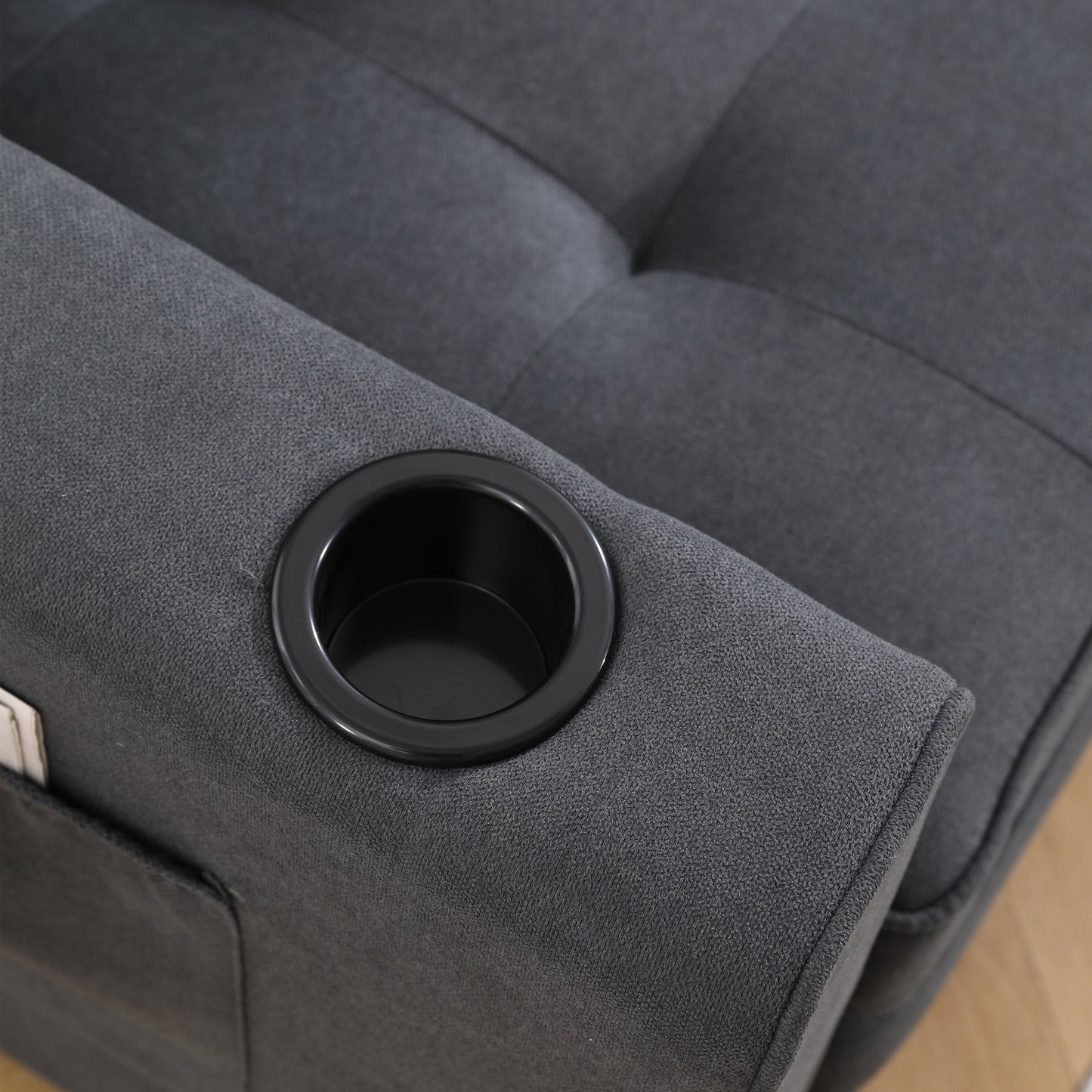 Three in one soft cushion cushion cushion sofa, folding mattress sofa bed, with side pockets and cup holder, dark gray - Korvel