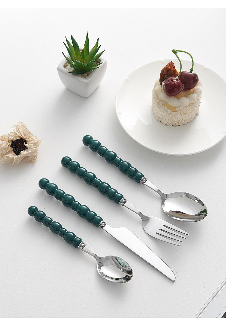 Set of 4 Stainless Steel price Creative Stainless Steel Colorful Pearl Handle Spoon Fork Knife High End Cutlery Set - Korvel