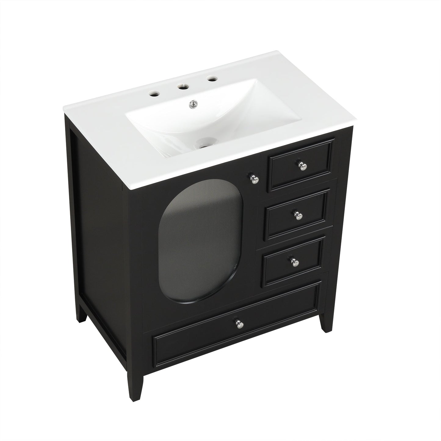 Meuble de salle de bain noir de 30" avec évier et rangement
