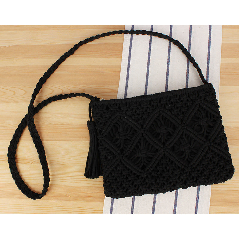 Tassel Handheld Woven Bag Retro Handheld Woven Bag Summer Vacation Tourism Beach Bag - Korvel