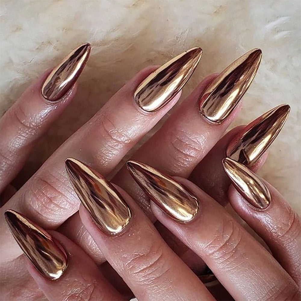Wearable Nails European and American Style Electroplated Fake Nails Bronze Wearable Patch Manicure Nail Finished Products - Korvel