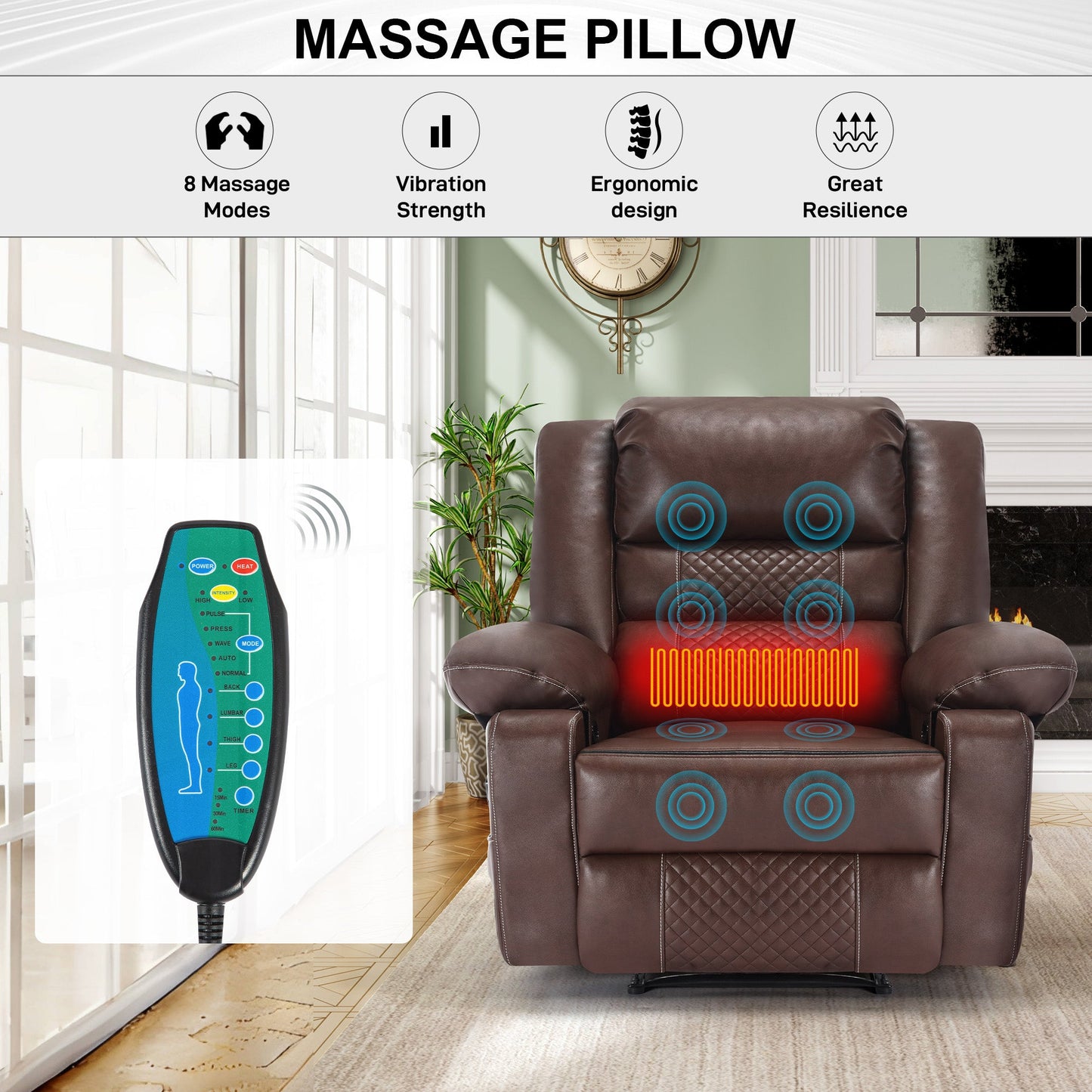 Fauteuil inclinable manuel en cuir respirant pour salon