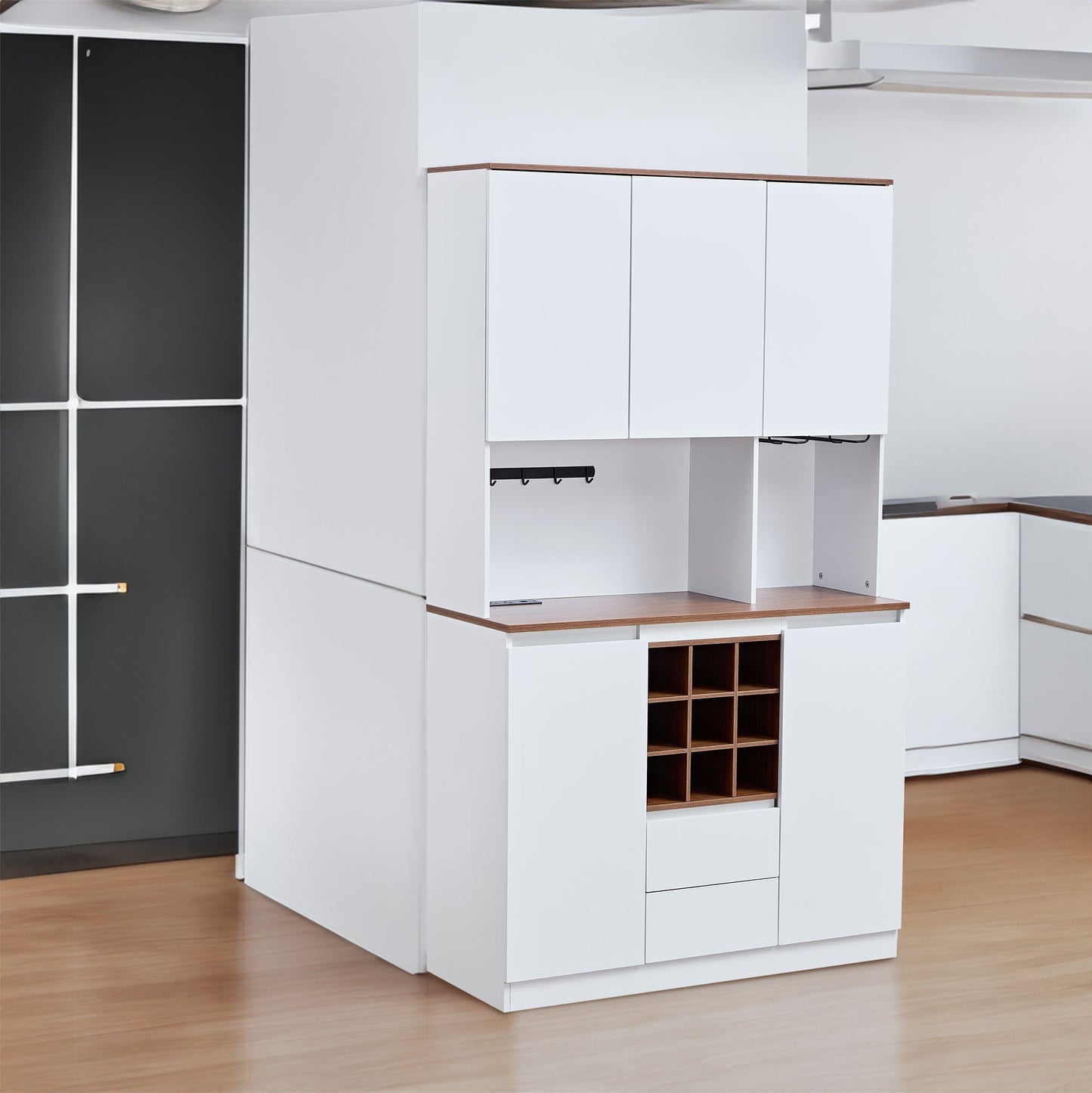 Farmhouse Coffee Bar Wine Cabinet ,68.89'' Kitchen Buffet Cabinet with Storage, Liquor Cabinet for Home & Dining Room - Korvel