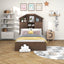 Twin Size Wood Platform Bed with House-shaped Storage Headboard and 2 Drawers Walnut - Korvel