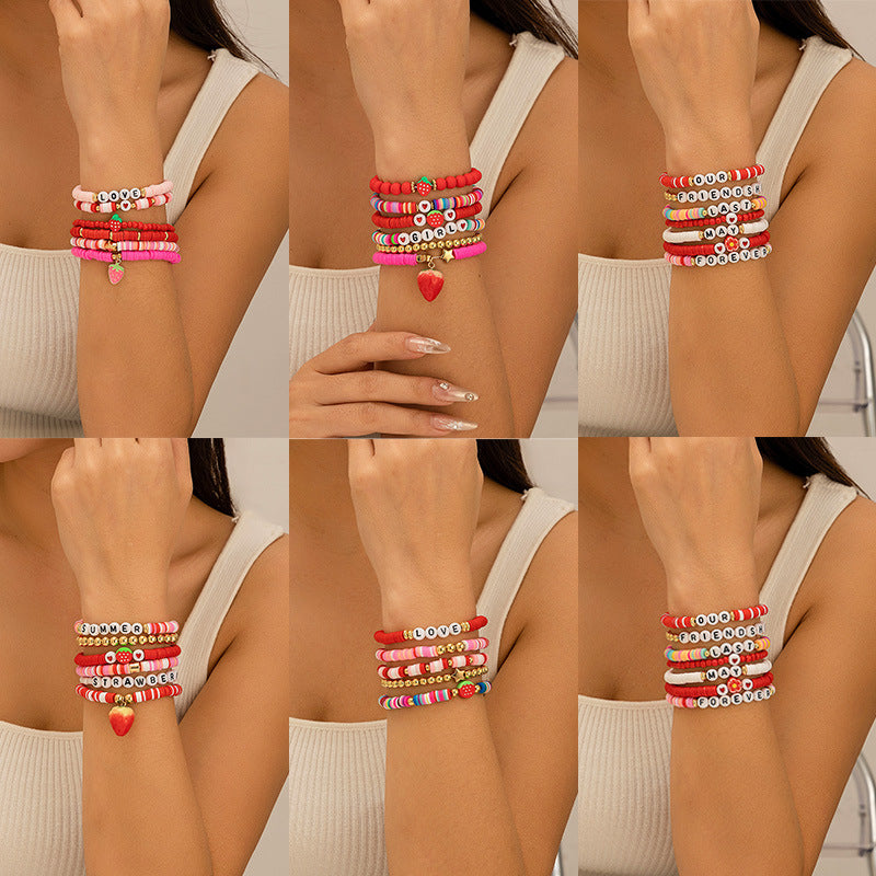 Colorful Bohemian Soft Ceramic Elastic LOVE Bead Bracelet