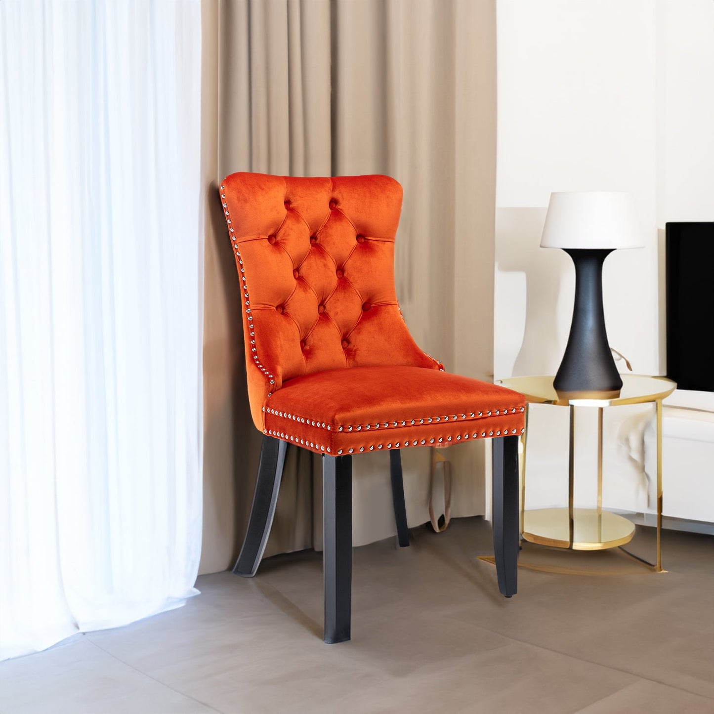 Premium Velvet Upholstered Dining Chair Set - Orange