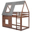 Wood Twin Size House Bunk Bed with Roof, Ladder and 2 Windows, Oak & Smoky Grey - Korvel