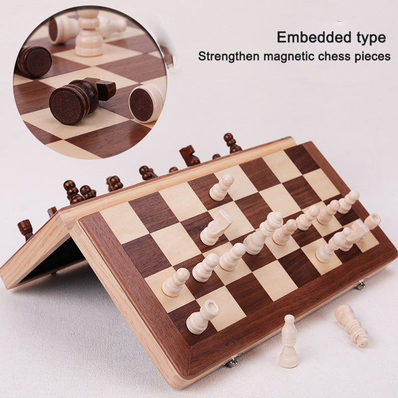 Magnetic Chess Folding Solid Wood Double Queen Set Chessboard Adult Board Game Children's Puzzle Toy - Korvel