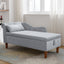 Chaise longue en velours gris avec rangement et coussin