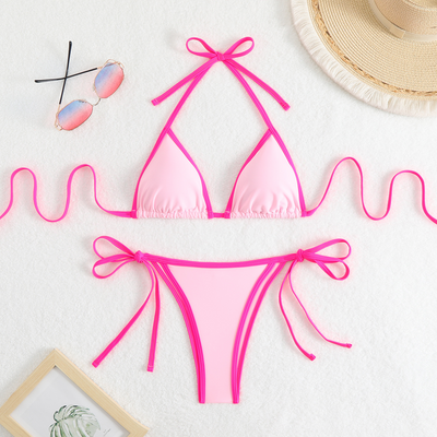 Conjunto de Bikini Triangular de Color Sólido Elegante para Mujeres