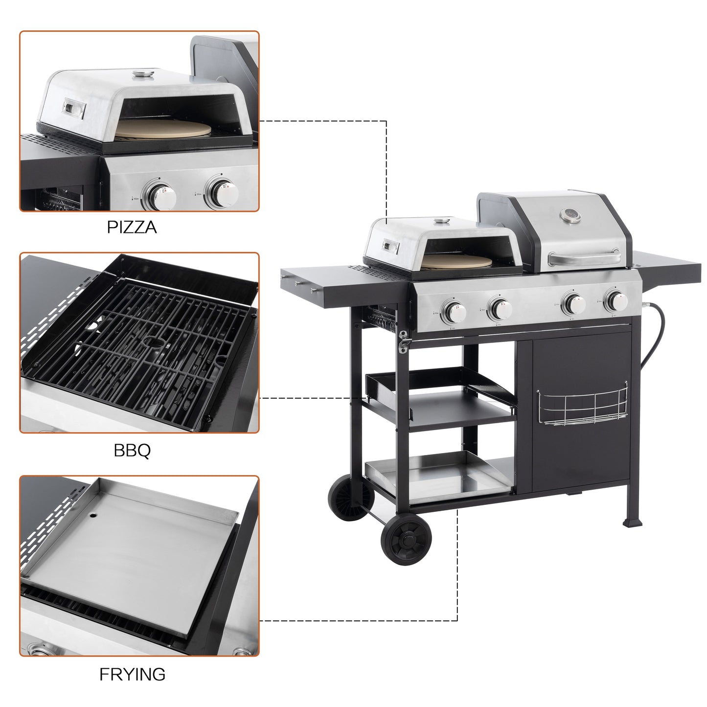2+2 multifunctional gas barbecue grill and covered grill combination for outdoor cooking - barbecue, barbecue, pizza. - Korvel