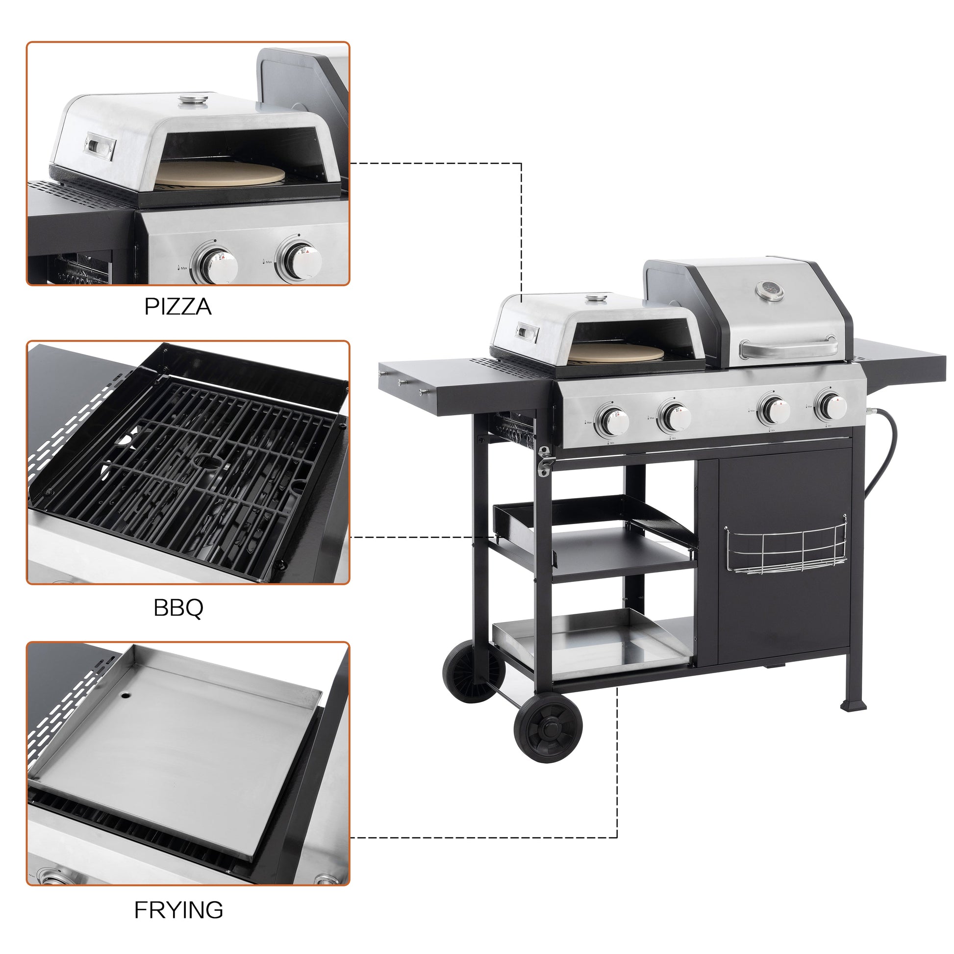 2+2 multifunctional gas barbecue grill and covered grill combination for outdoor cooking - barbecue, barbecue, pizza. - Korvel