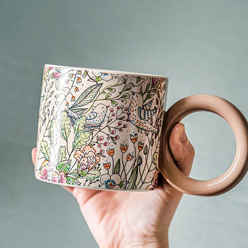 British Style Ceramic Mug Cute Coffee Cups Personality Gift Household Color Painting  Kawaii Girls Breakfast Oat Milk Mugs - Korvel