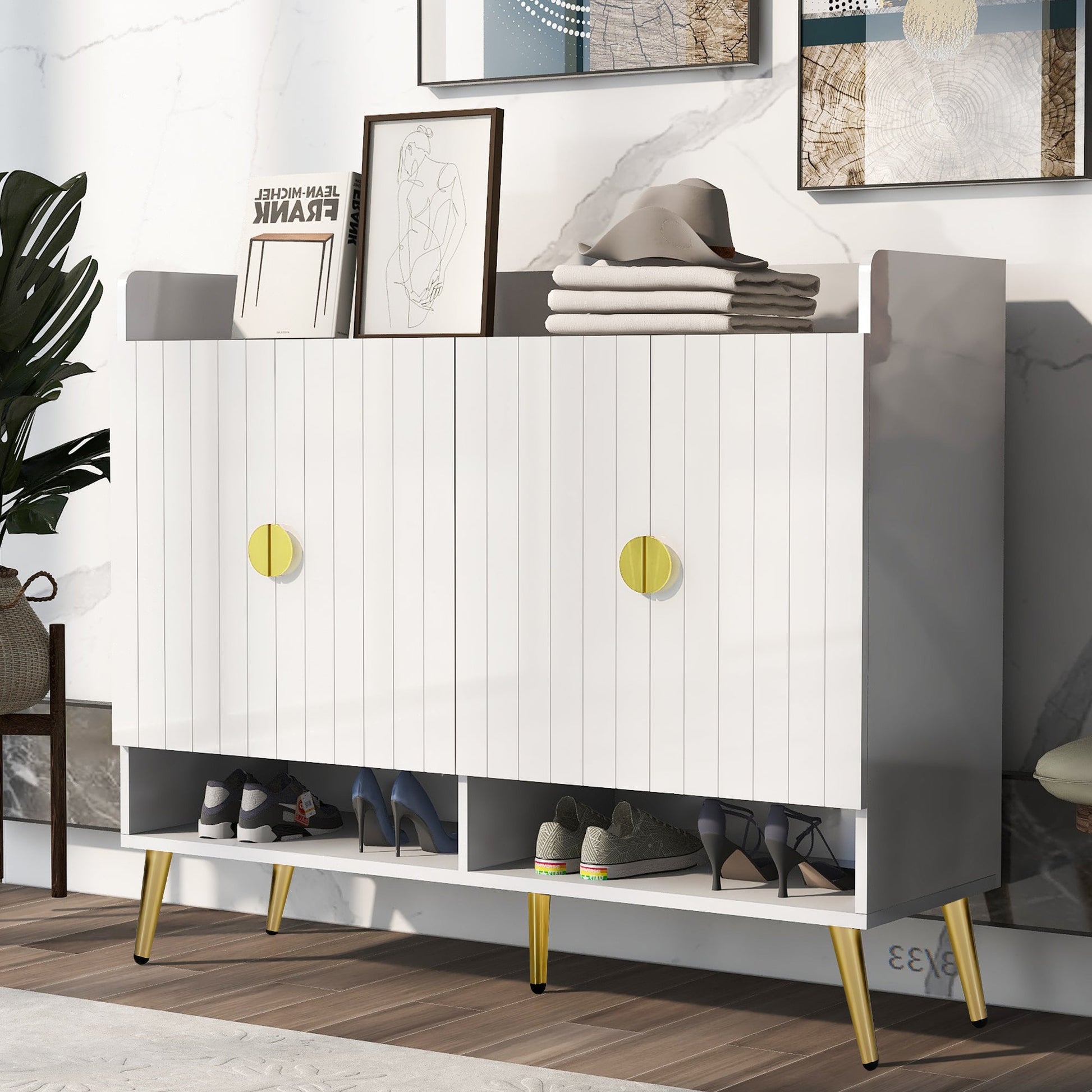 U-Can shoe cabinet with door, 11 layers with adjustable shelves, modern wooden shoe cabinet (PVC surface) - Korvel