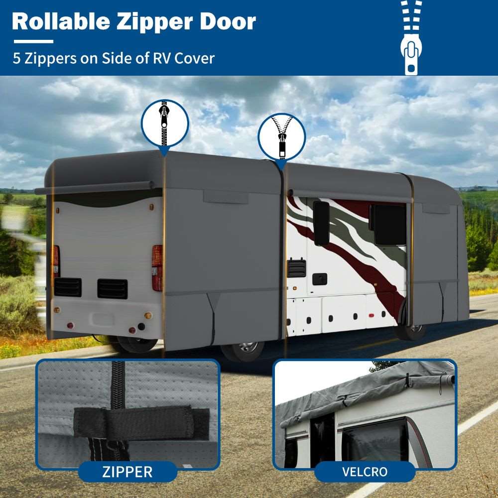 Umbrauto Class A RV Cover Upgraded Heavy Duty 7 Layers Top Windproof Breathable Class A Motorhome Camper Cover,Grey - Korvel