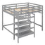 Full Size Loft Bed with Built-in Storage Staircase and Hanger for Clothes, Gray - Korvel
