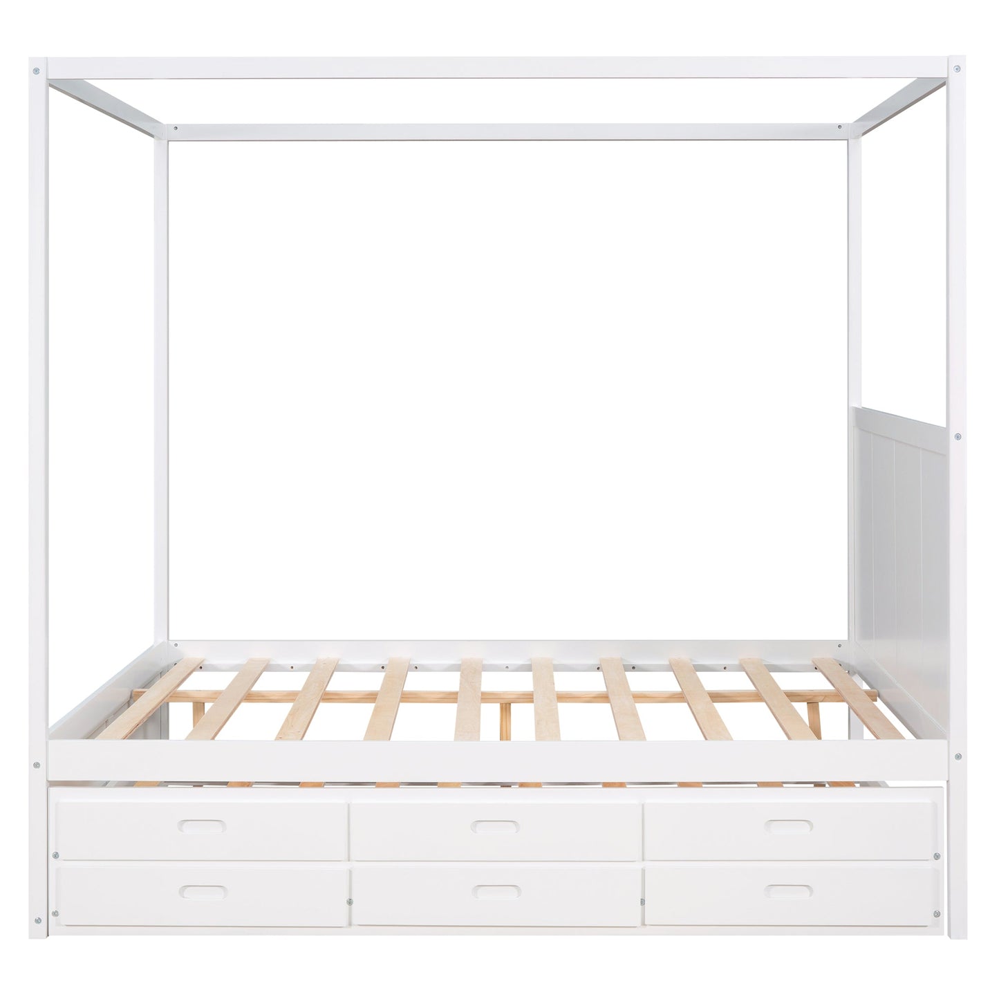 Elegant Queen Size Canopy Platform Bed with Trundle & Storage
