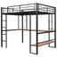 Full Size Loft Metal&MDF Bed with Long Desk and Shelves Black - Korvel