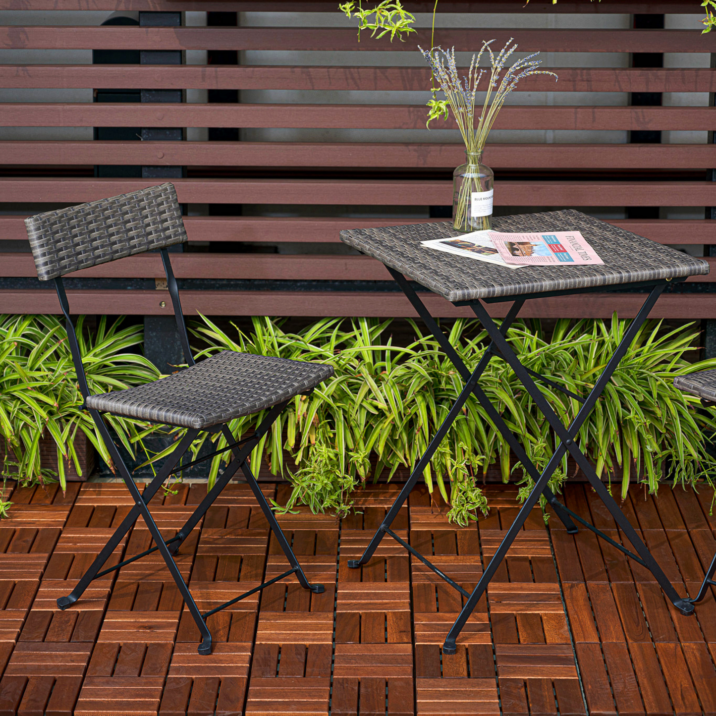 Acacia interlocking deck tile grid pattern, 10 pieces of 12 inch x 12 inch square brown Acacia hardwood outdoor flooring - Korvel