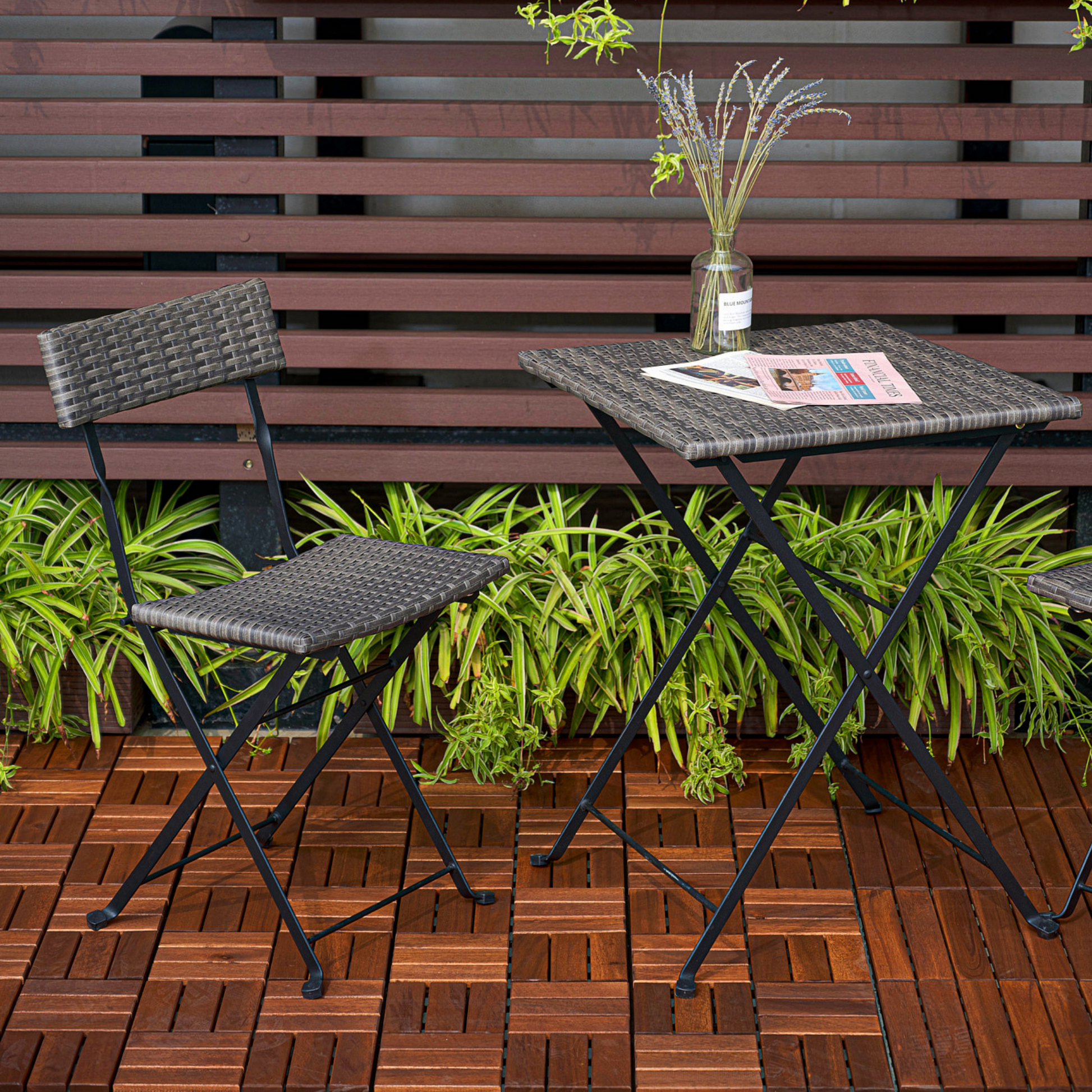 Acacia interlocking deck tile grid pattern, 10 pieces of 12 inch x 12 inch square brown Acacia hardwood outdoor flooring - Korvel