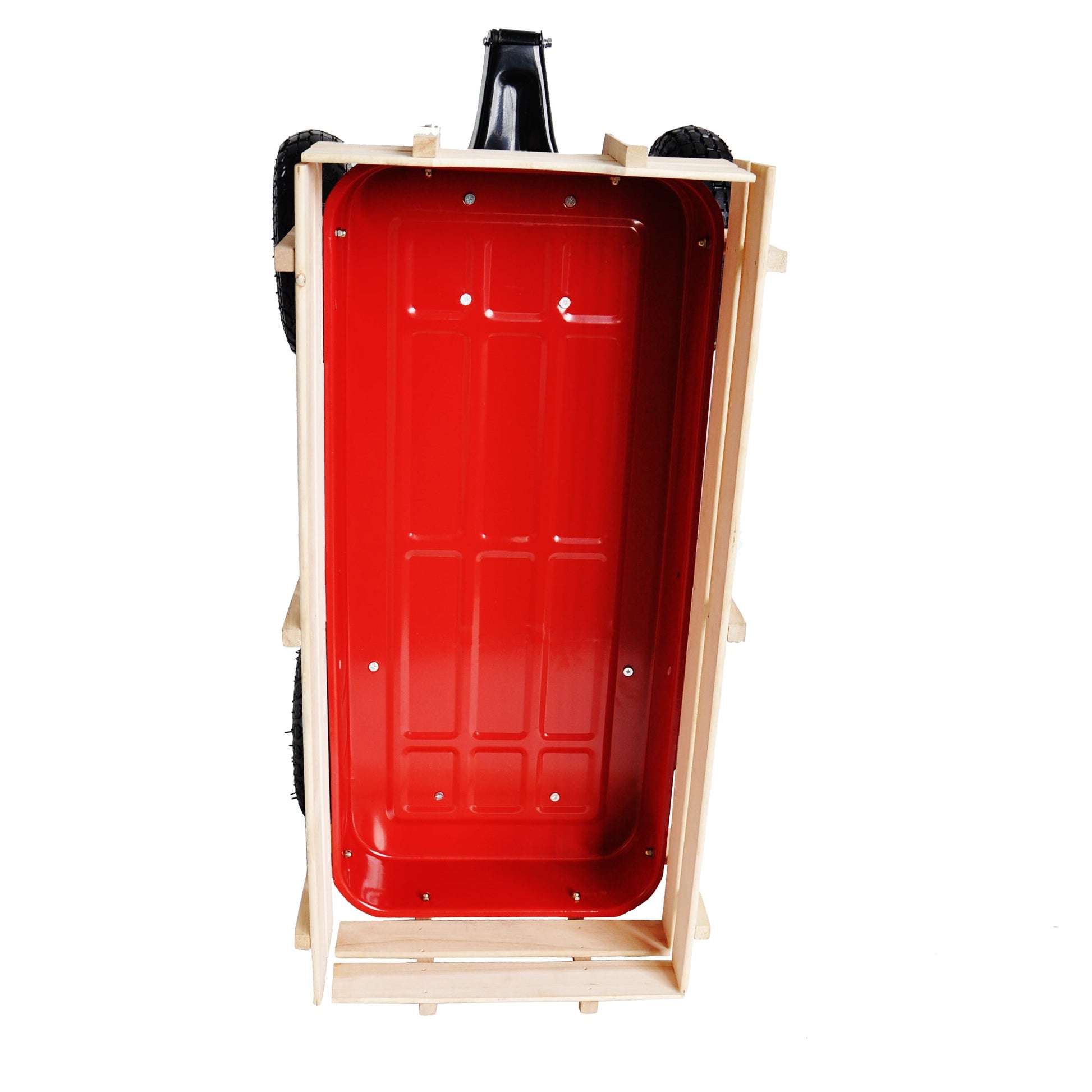 Outdoor Wagon All Terrain Pulling w/Wood Railing Air Tires Children Kid Garden（Red） - Korvel