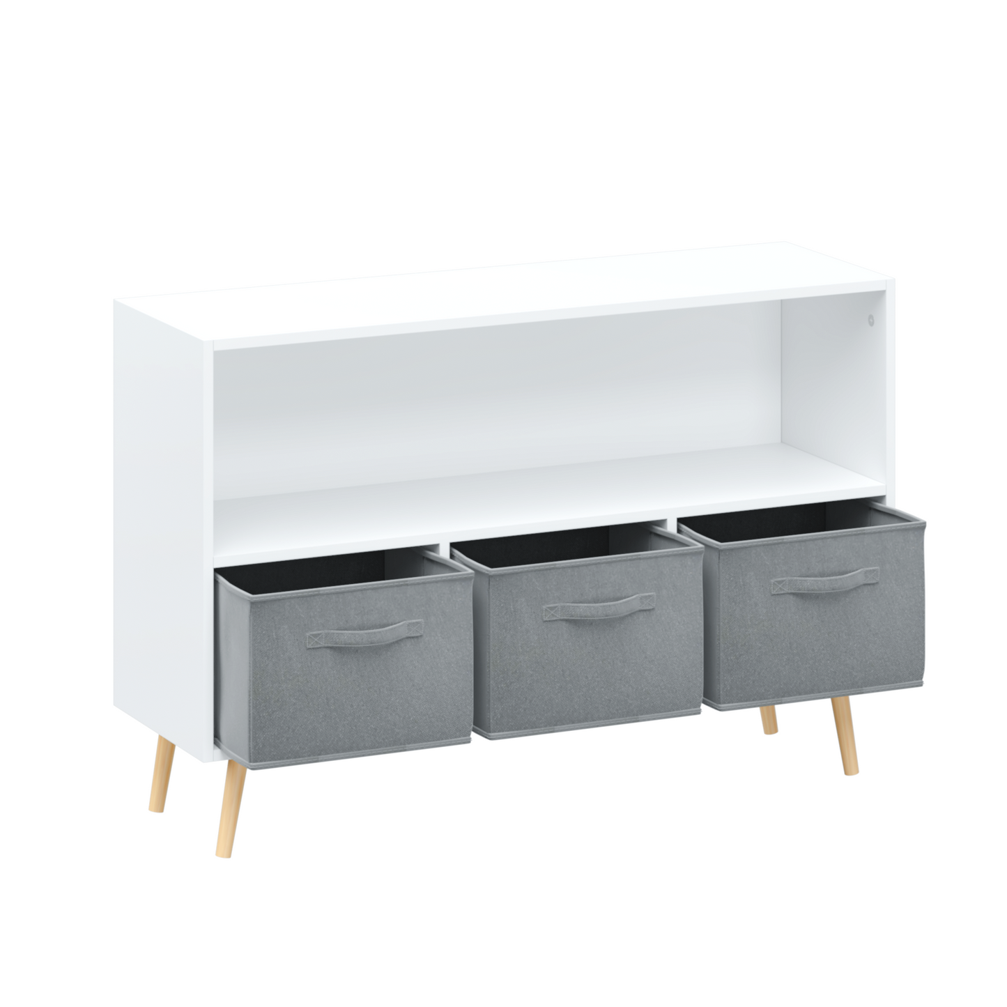 Kids bookcase with Collapsible Fabric Drawers Children's Book Display Toy Storage Cabinet Organizer White/Gray - Korvel