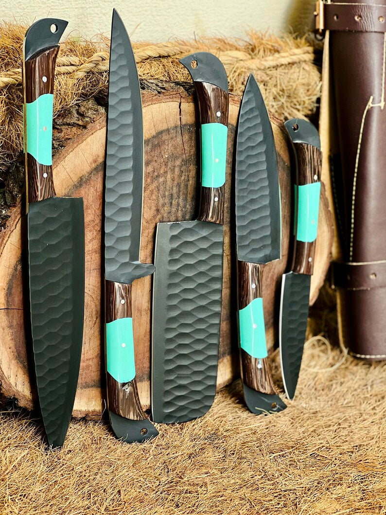 Exquisite Chef's Knife Set – 13" Handcrafted Stainless Steel Blade with Wenge Wood & Resin Handle + Premium Leather Sheath - Korvel