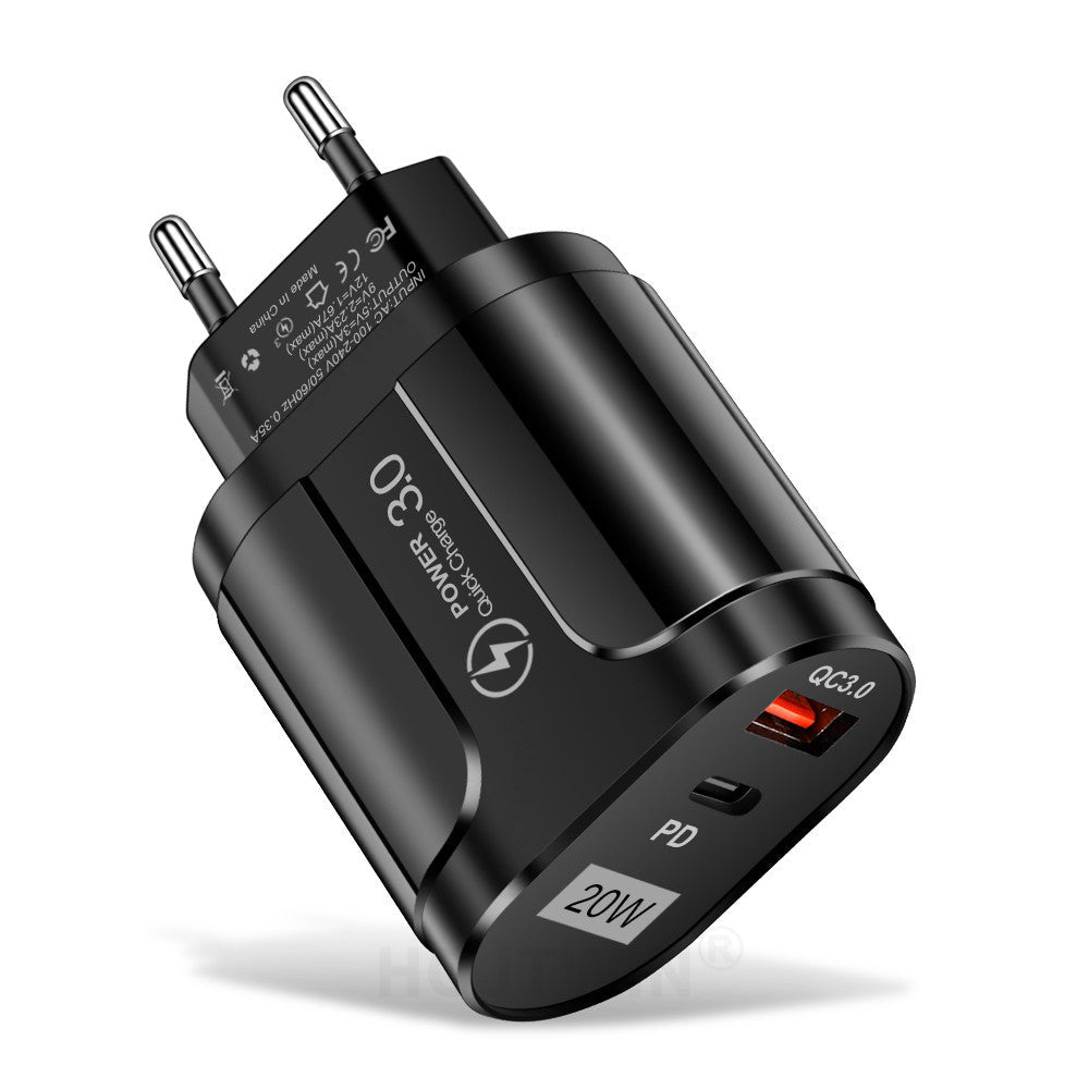 PD20W Mobile Fast Charging Charger 5V4A US, European, and British Standard Speed Matching Device PD+QC3.0 Travel Charging Head - Korvel
