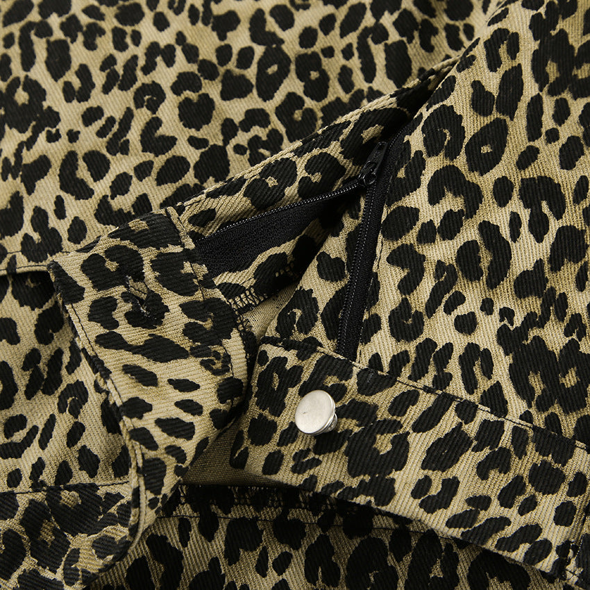 American retro leopard print casual pants with high waist design niche fashion loose and wide leg pants - Korvel