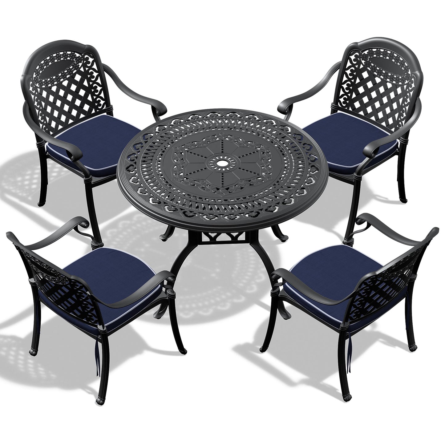 (Cushions In Random Colors)5-Piece Set Of Cast Aluminum Patio Furniture With Cushions - Korvel