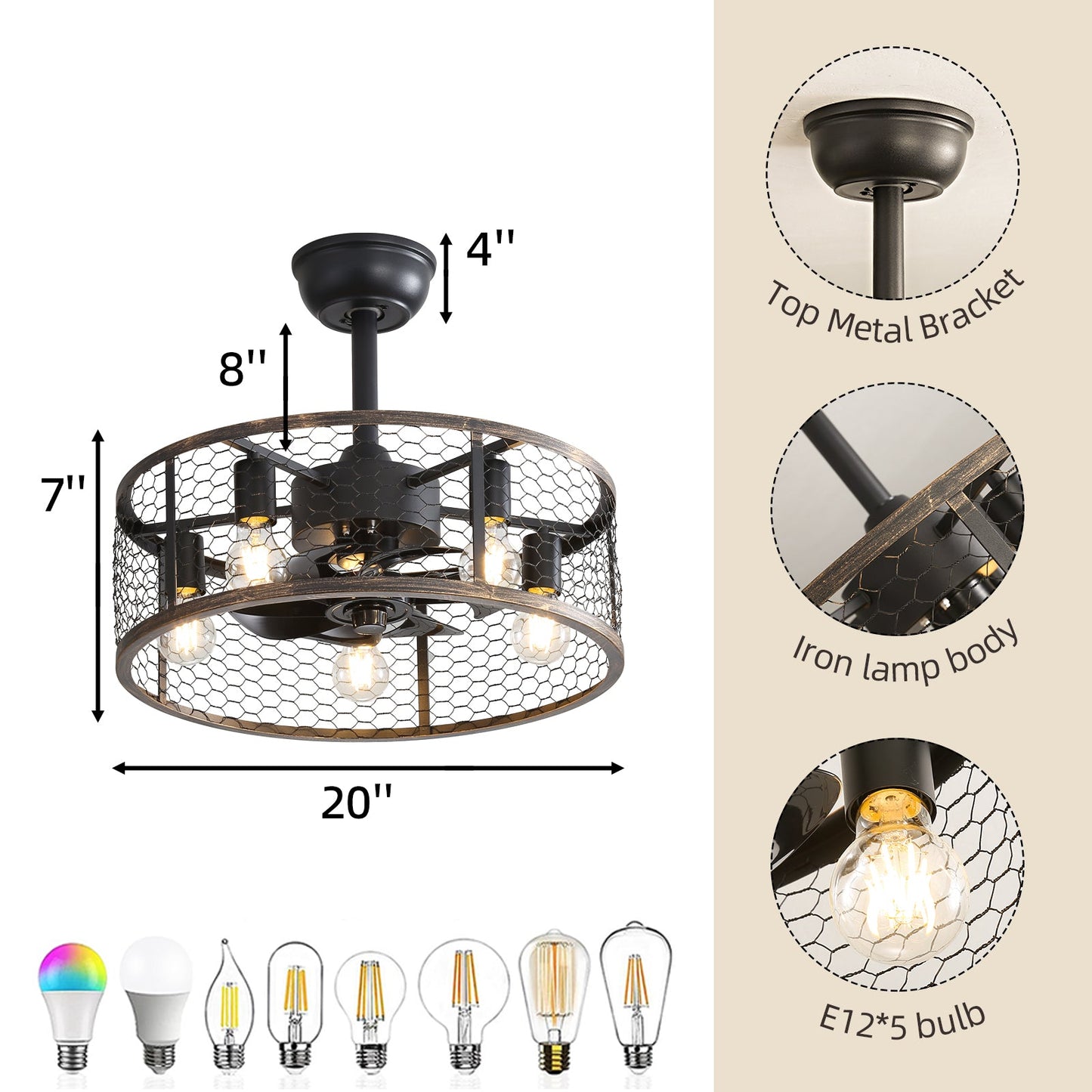 19.7-Inch Classic Ceiling Fan with Light