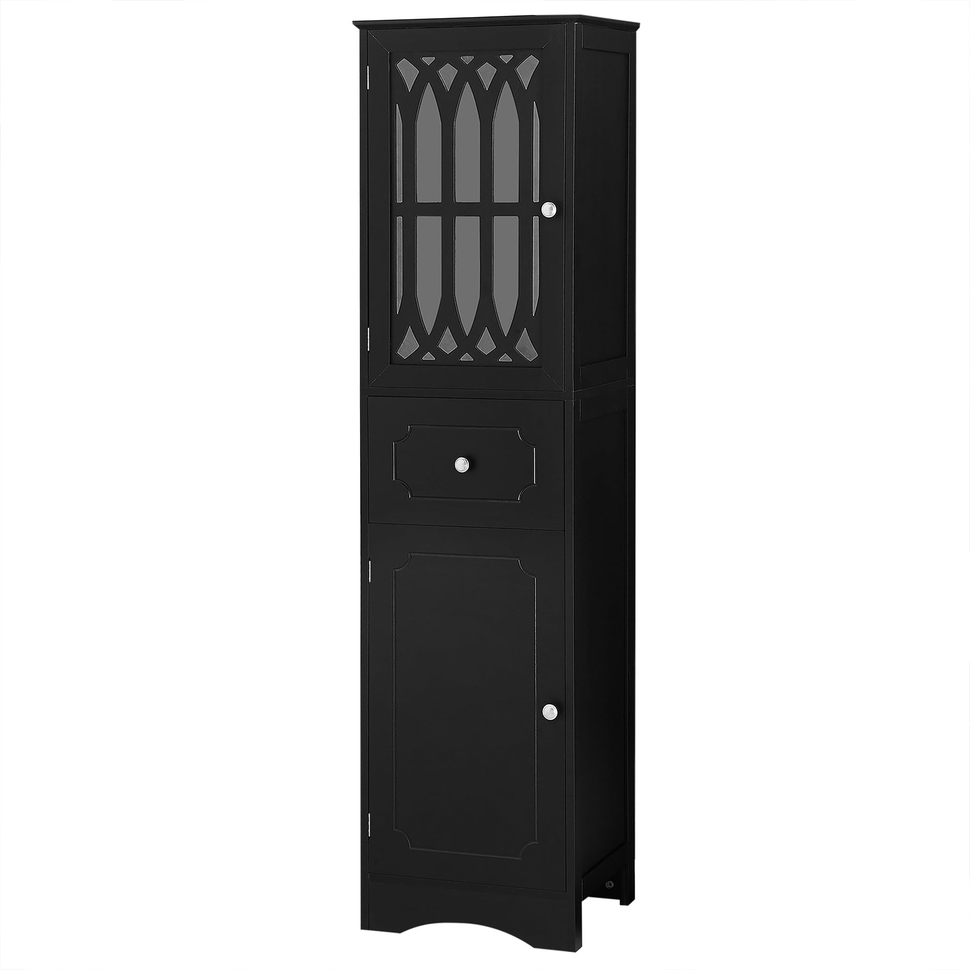 Tall Bathroom Cabinet, Freestanding Storage Cabinet with Drawer and Doors, MDF Board, Acrylic Door, Adjustable Shelf, Black - Korvel
