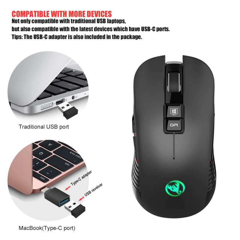 New Rechargeable Wireless Mouse 3600dpi Adjustable Colorful Luminous Gaming Mouse 7D Can Turn Off Lights - Korvel