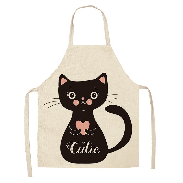 Cat Kitchen Aprons For Women Cotton Linen Bibs Household Cleaning Pinafore Home Cooking Apron kids kitchen barber - Korvel