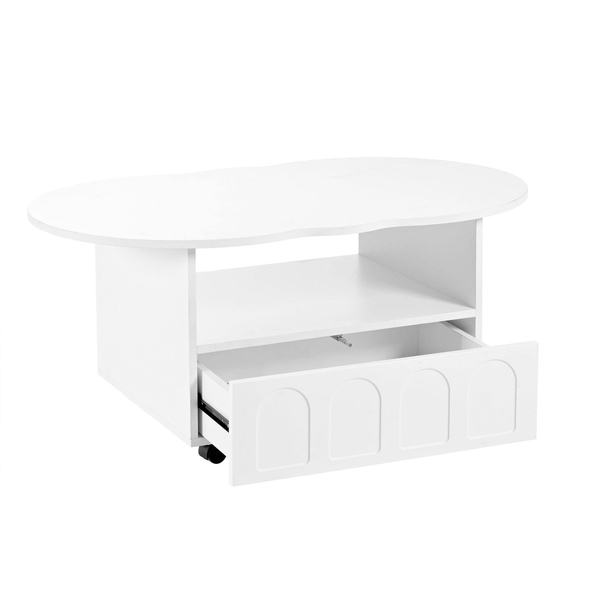 ON-TRANS flexible cream style coffee table with 2 brake wheels, drawers, large storage space, white, 39.37 '' x 23.6 '' - Korvel