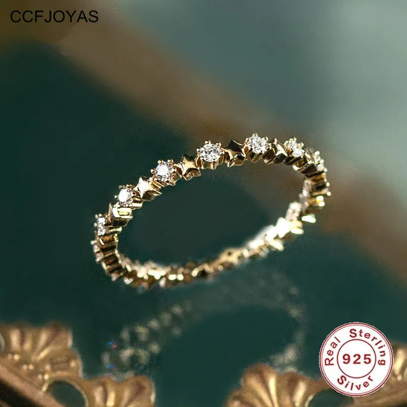 Bague en Zircon Plaqué Or et Argent Sterling 925 Élégante