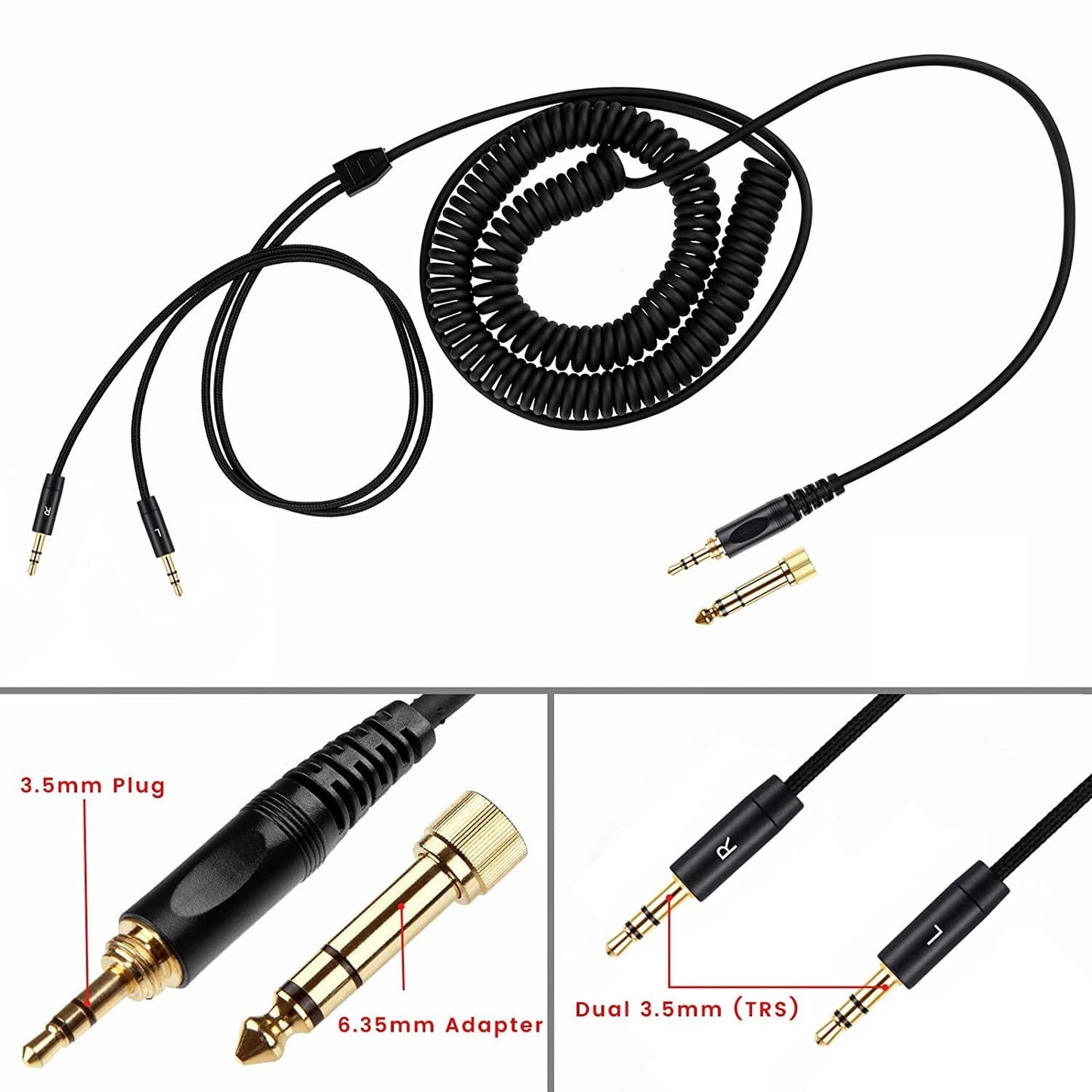 Premium Dual 3.5mm Headphone Spring Cables for Denon & Meze