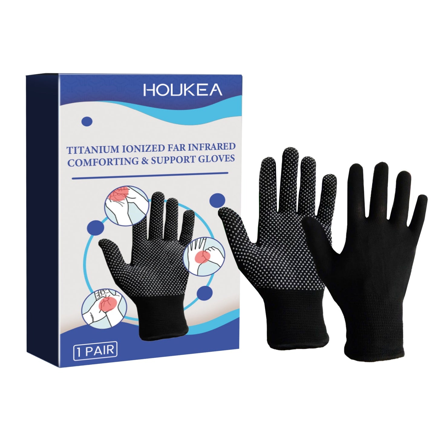 HouKea Titanium Ionized Far Infrared Comforting & Support Gloves, Relief Wrist Thumb Joint Stiffness Soreness Swelling Wrist Gloves - Korvel