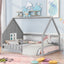 Full Size Wood House Bed with Window and Fence  Gray - Korvel