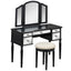 GO 43" Dressing Table Set with Mirrored Drawers and Stool, Tri-fold Mirror, Makeup Vanity Set for Bedroom, Black - Korvel
