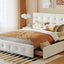 Upholstered Platform Bed with Classic Headboard and 4 Drawers No Box Spring Needed Linen Fabric Queen Size White - Korvel