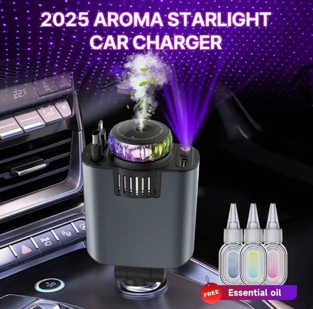 Chargeur de voiture StellarDrive - Charge rapide et lumière ambiante