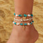 Vacation beach style turquoise set with special dense chain, simple starfish multi-layer rice bead ankle chain - Korvel