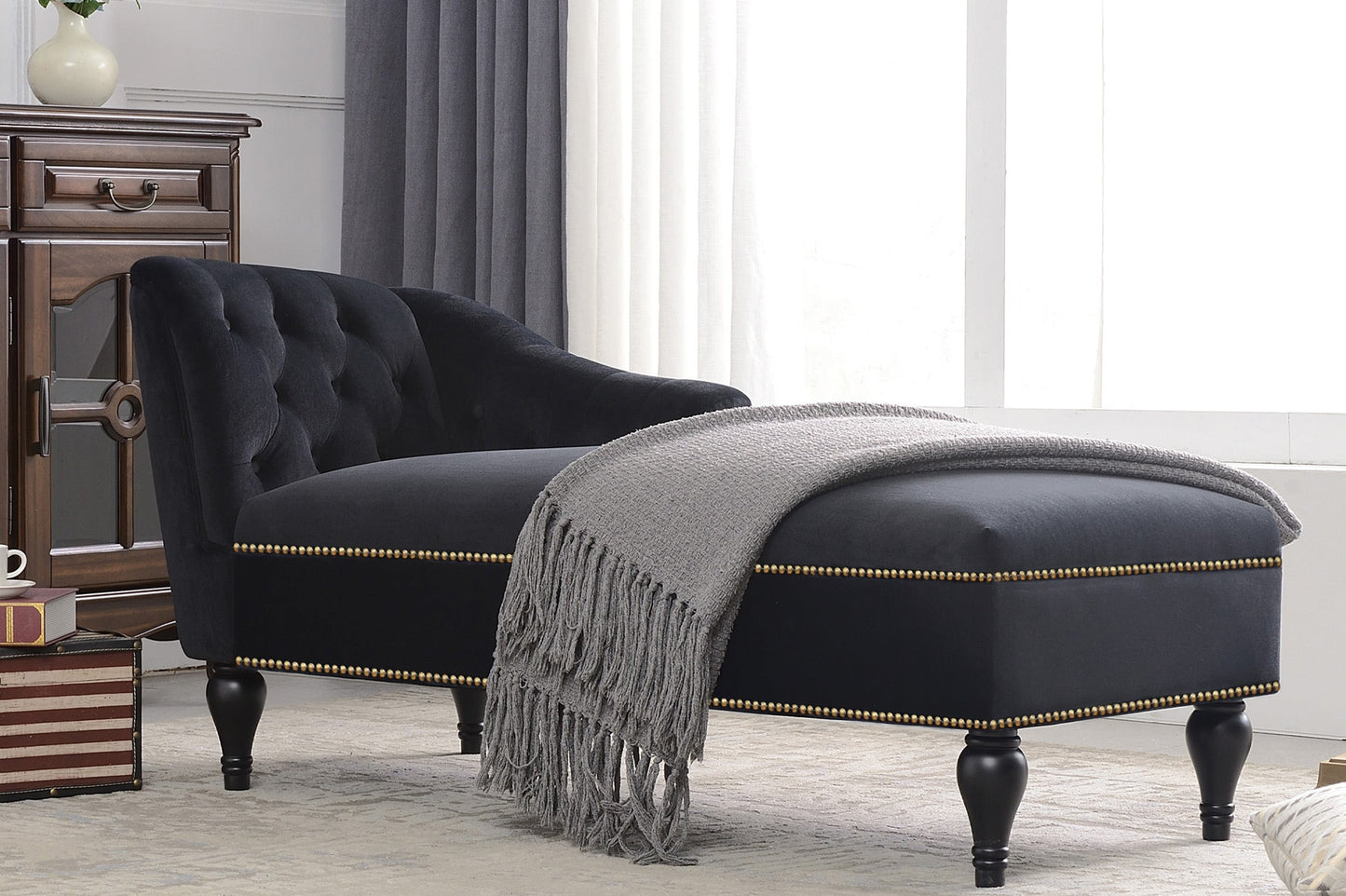 58-Inch Velvet Lounge Chair with Nailhead Trim