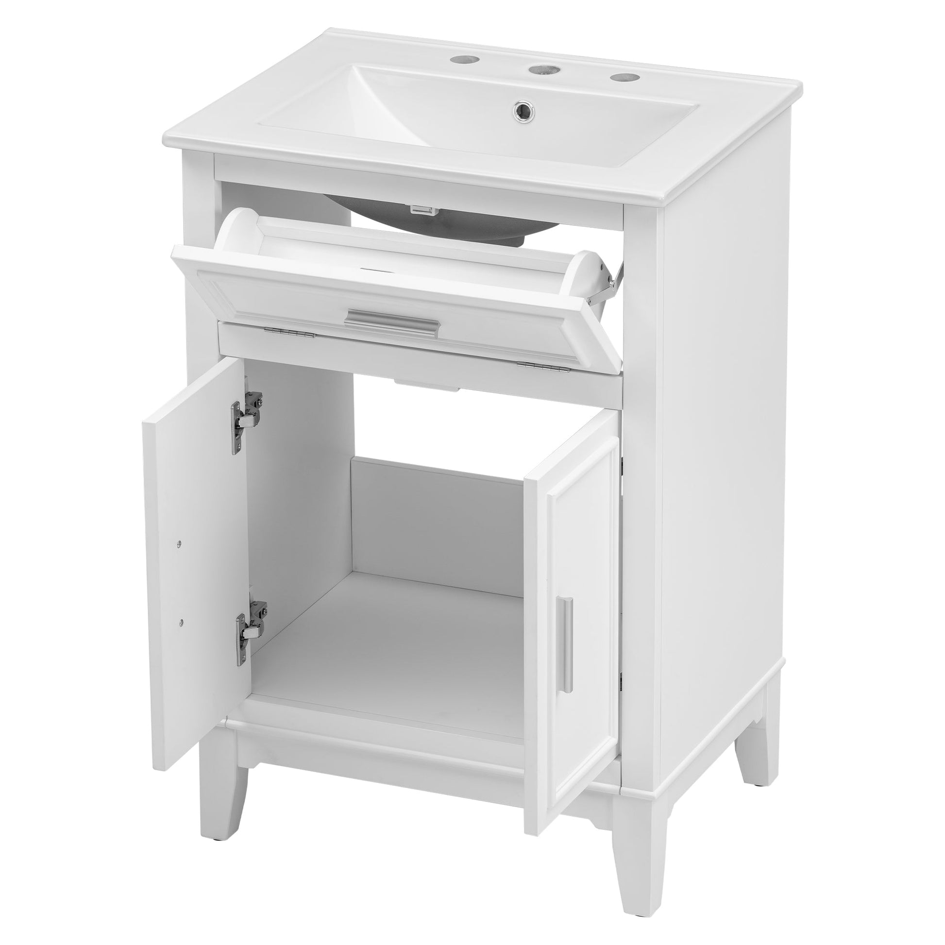 24" Bathroom Vanity with Sink, Bathroom Vanity Cabinet with One Flip Drawer and Doors, Solid Wood and MDF, White - Korvel