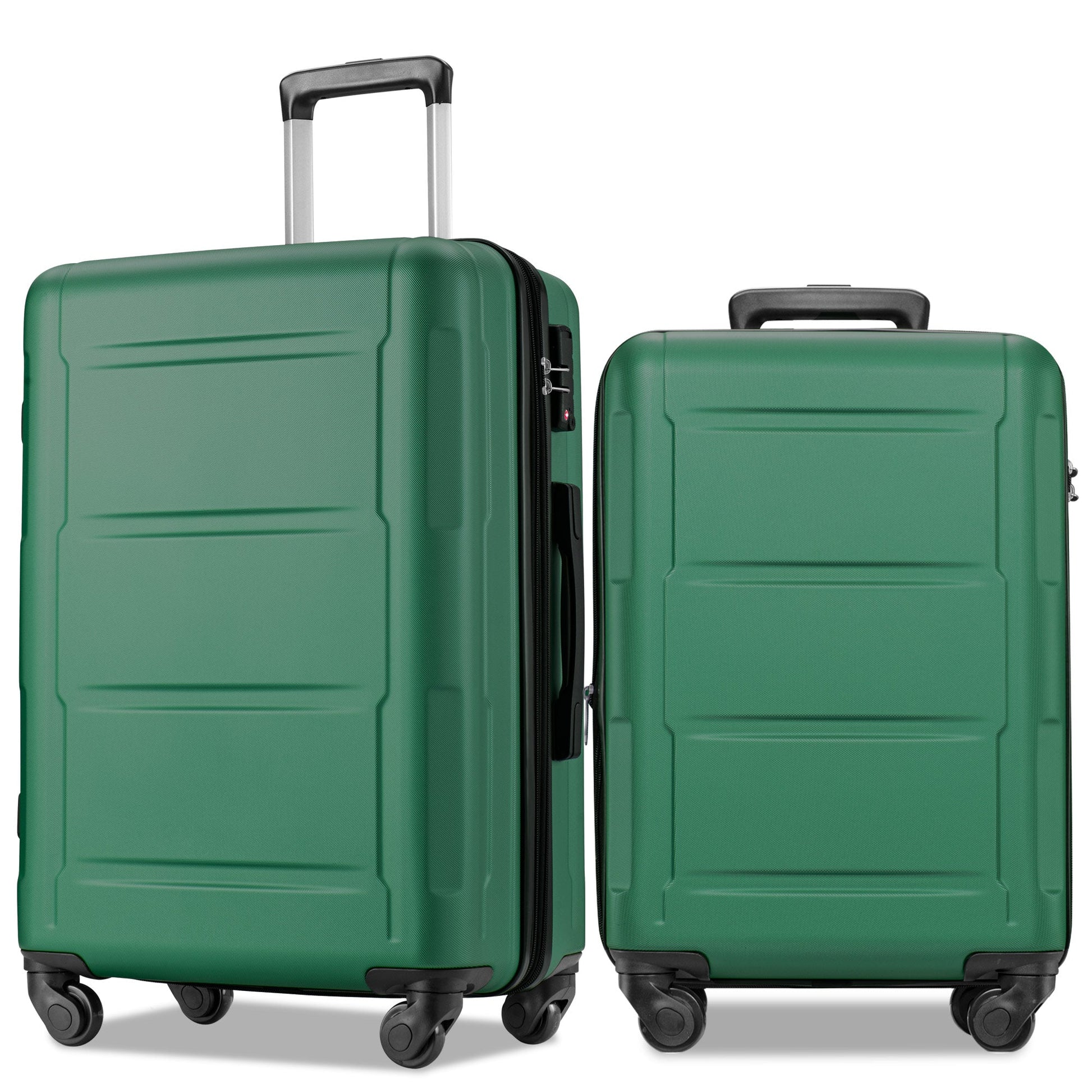 Expanable Spinner Wheel 2 Piece Luggage Set ABS Lightweight Suitcase with TSA Lock 20inch+24inch Green + Plastic - Korvel